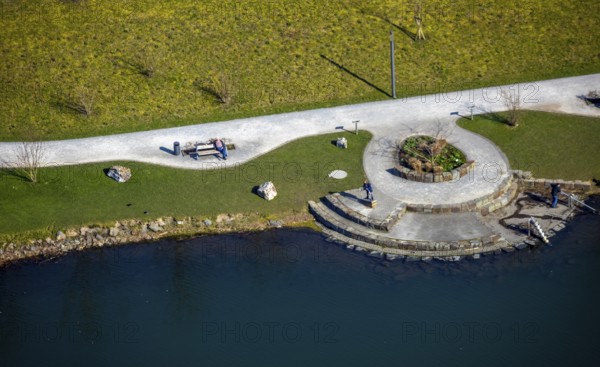 Aerial view, Sorpesee, shore, path on the shore, Amecke, Sundern, Sauerland, North Rhine-Westphalia, Germany, DE, Europe, aerial view, aerial photography, aerial photography, overview, bird's-eye view, view, overview, drinking water, water supply, leisure, local recreation, nature, reservoir, dam, water, swimming, boats, shipping, ships, recreation