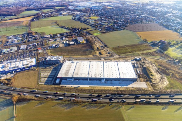 Aerial view, Woolworth builds new headquarters in the intermunicipal industrial estate Unna/Kamen, next to IKEA Kamen, Südkamen, Kamen, Ruhr area, North Rhine-Westphalia, Germany, Unna, DE, Europe, birds-eyes view, aerial photography, aerial photography, overview, bird's eye view