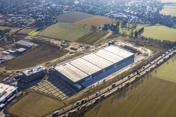Aerial view, Woolworth builds new headquarters in the intermunicipal commercial area Unna/Kamen, next to IKEA Kamen, Südkamen, Kamen, Ruhr area, North Rhine-Westphalia, Germany, DE, Europe, birds-eyes view, aerial photography, aerial photography, overview, overview, bird's eye view