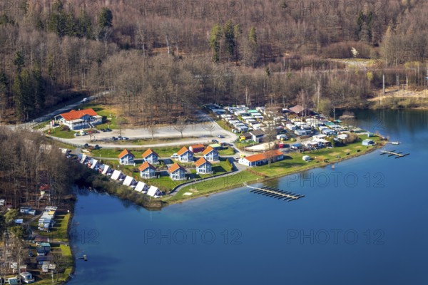 Aerial photo, Nordic holiday park, Sailpoint, fishing boat rental, mosaic outdoor centre, Sorpesee, shore, Sundern, Sauerland, North Rhine-Westphalia, Germany, DE, Europe, aerial photo, aerial photography, aerial photography, overview, bird's-eye view, view, overview, drinking water, water supply, leisure, recreation, nature, reservoir, dam, water, swimming, boats, shipping, ships, recreation, holiday park, holiday home, holiday, holiday, tourism