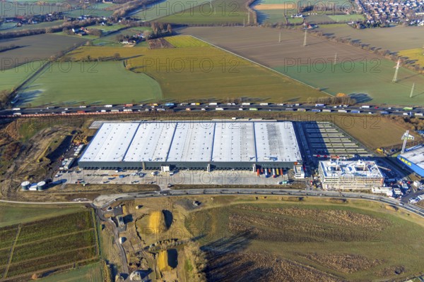 Aerial view, Woolworth builds new headquarters in the intermunicipal industrial estate Unna/Kamen, next to IKEA Kamen, Südkamen, Kamen, Ruhr area, North Rhine-Westphalia, Germany, Unna, DE, Europe, birds-eyes view, aerial photography, aerial photography, overview, bird's eye view