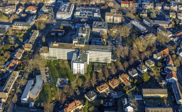 Aerial photo, Evangelisches Krankenhaus Unna, Holbeinstraße, EVK Unna, Unna, Ruhr area, North Rhine-Westphalia, Germany, DE, Europe, birds-eyes view, aerial photograph, aerial photography, aerial photography, overview, bird's-eye view