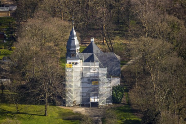Aerial view, renovation Christuskirche, Unna, Ruhr area, North Rhine-Westphalia, Germany, place of worship, DE, Europe, Friedrich-Ebert-Straße, faith community, place of worship, church, parish, denomination, aerial photography, aerial photography, aerial photography, religion, overview, bird's-eye view, birds-eyes view, overview