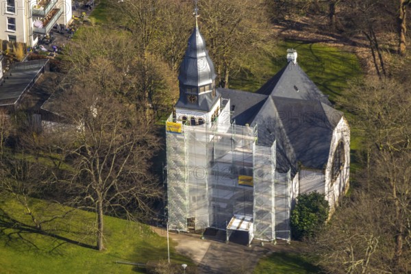 Aerial view, renovation Christuskirche, Unna, Ruhr area, North Rhine-Westphalia, Germany, place of worship, DE, Europe, Friedrich-Ebert-Straße, faith community, place of worship, church, parish, denomination, aerial photography, aerial photography, aerial photography, religion, overview, bird's-eye view, birds-eyes view, overview