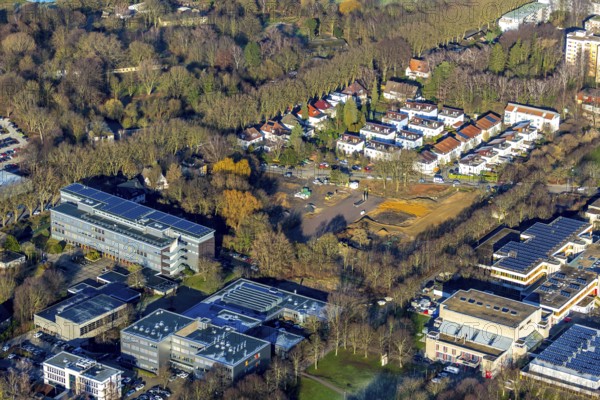 Aerial photograph, new building at the Unna educational campus, Anne Frank School, Unna, Ruhr area, North Rhine-Westphalia, Germany, DE, Europe, birds-eyes view, aerial photograph, aerial photography, aerial photography, overview, bird's-eye view
