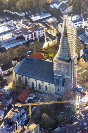 Aerial view, Unna town church being repaired, Unna, Ruhr area, North Rhine-Westphalia, Germany, DE, Europe, birds-eyes view, aerial photography, aerial photography, overview, bird's eye view