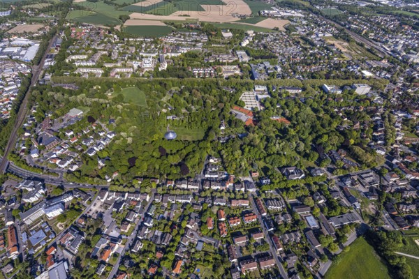 Aerial view, saltworks and spa gardens Unna, Unna, Ruhr area, North Rhine-Westphalia, Germany, DE, Europe, spa gardens, aerial view, aerial photography, aerial photography, park, overview, bird's-eye view, overview