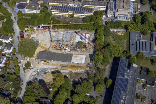 Aerial view, construction area Berliner Allee residential development, school centre north, Unna, Ruhr area, North Rhine-Westphalia, Germany, construction work, construction area, construction site, building plots, construction measure, construction project, construction site, vocational college, education, educational institution, DE, development, Europe, comprehensive school, grammar school, capacity requirement, teaching institute, aerial view, aerial photography, aerial photography, new building, school, sports hall, overview, bird's eye view, bird's eye view, overview