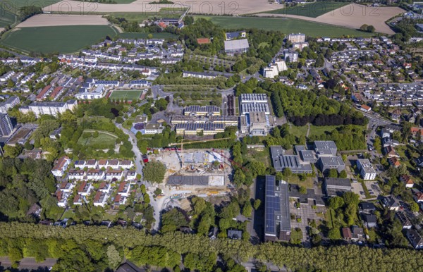 Aerial view, construction area Berliner Allee residential development, school centre north, Unna, Ruhr area, North Rhine-Westphalia, Germany, construction work, construction area, construction site, building plots, construction measure, construction project, construction site, vocational college, education, educational institution, DE, development, Europe, comprehensive school, grammar school, capacity requirement, teaching institute, aerial view, aerial photography, aerial photography, new building, school, sports hall, overview, bird's eye view, bird's eye view, overview