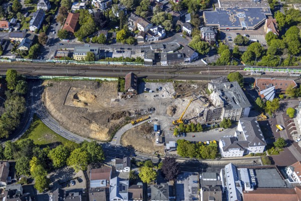 Aerial view, Bremme mill demolition for new building construction site shopping centre, Unna, Ruhr area, North Rhine-Westphalia, Germany, demolition, demolition work, Bahnhofstrasse, construction work, construction area, building site, building plots, construction project, construction site, DE, development, Europe, capacity requirement, aerial photograph, aerial photography, aerial photography, new building, sight, overview, bird's-eye view, overview, dilapidated, destroyed building