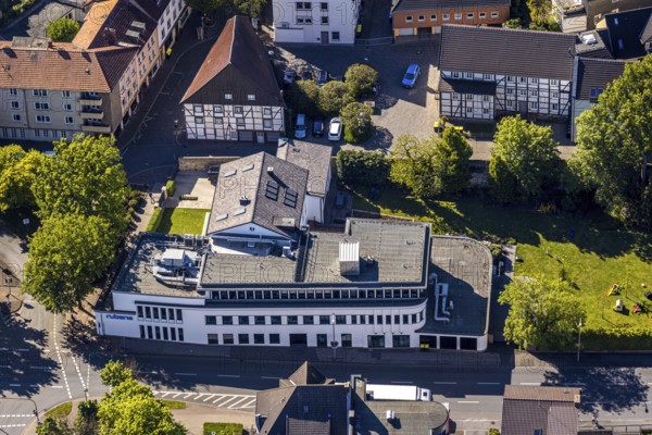 Aerial photo, Hellweger Anzeiger and Westfälische Rundschau, waterway, Unna, Ruhr area, North Rhine-Westphalia, Germany, DE, Europe, aerial photography, aerial photography, overview, bird's-eye view, newspaper publisher, birds-eyes view, overview