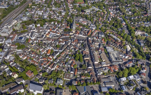 Aerial view, townscape, market place, old town, protestant town church, Unna, Ruhr area, North Rhine-Westphalia, Germany, place of worship, city, DE, Europe, religious community, place of worship, city centre, church, church community, denomination, aerial view, aerial photography, aerial photography, location view, religion, urban area, city centre, overview, bird's eye view, living and life, birds-eyes view, overview