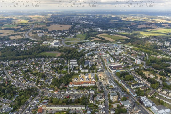 Aerial view, construction site new development area Zur Sonnenblume, Hardenberger Straße, Velbert, Ruhr area, North Rhine-Westphalia, Germany, DE, single-family homes, Europe, property tax, Heiligenhauser Straße, real estate, aerial view, aerial photography, aerial photography, terraced houses, overview, bird's-eye view, residential complex, living and living, residential area, residential buildings, residential park, residential quality, residential neighbourhood, housing estate, birds-eyes view, onlyVelbert, overview, Velbert-Mitte