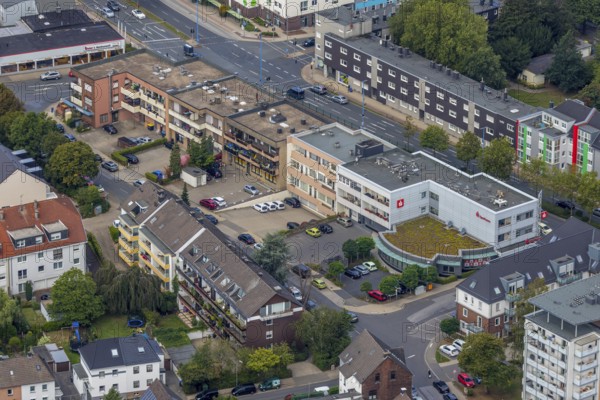 Aerial view, Sparkasse Velbert, shopping mile, Heiligenhauser Straße, Velbert, Ruhr area, North Rhine-Westphalia, Germany, DE, shopping, shopping place, shopping centre, Europe, Hardenberger Straße, aerial view, aerial photography, aerial photography, local supply centre, overview, bird's eye view, birds-eyes view, onlyVelbert, overview, Velbert-Mitte