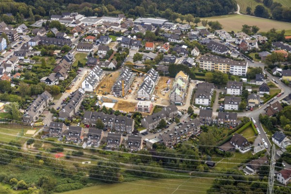 Aerial view, construction site, new building project, residential area, Obere Flandersbach, Velbert, Ruhr area, North Rhine-Westphalia, Germany, construction work, building, construction area, building site, building plots, construction project, construction site, DE, single-family houses, Europe, property tax, real estate, aerial view, aerial photography, aerial photography, new construction, terraced houses, overview, bird's-eye view, housing estate, housing and living, residential area, residential buildings, quality of living, residential neighbourhood, housing estate, birds-eyes view, onlyVelbert, overview, Velbert-Mitte