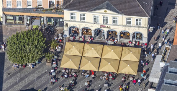 Aerial view, market square, Café Extrablatt Unna, outdoor catering, Unna, Ruhr area, North Rhine-Westphalia, Germany