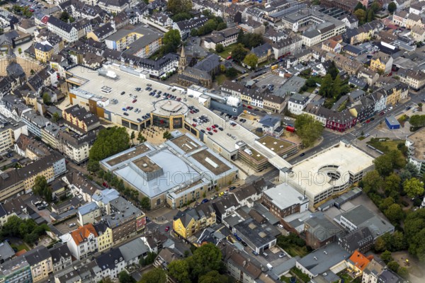 Aerial view, StadtGalerie Velbert, Forum Niederberg, Velbert, Ruhr area, North Rhine-Westphalia, Germany, DE, shopping, shopping markets, shopping square, shopping centre, Europe, culture, art, aerial view, aerial photography, aerial photography, local supply centre, Oststraße, theatre, shopping centre, town hall, theatre, overview, event location, event venue, bird's eye view, bird's eye view, cultural use, onlyVelbert, overview, Velbert-Mitte