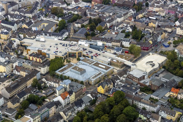 Aerial view, StadtGalerie Velbert, Forum Niederberg, Velbert, Ruhr area, North Rhine-Westphalia, Germany, DE, shopping, shopping markets, shopping square, shopping centre, Europe, culture, art, aerial view, aerial photography, aerial photography, local supply centre, Oststraße, theatre, shopping centre, town hall, theatre, overview, event location, event venue, bird's eye view, bird's eye view, cultural use, onlyVelbert, overview, Velbert-Mitte
