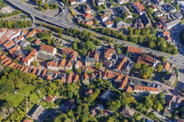 Aerial view, local view, residential area at the edge of the forest Langestraße, Vlotho, OWL, Ostwestfalen-Lippe, East Westphalia, North Rhine-Westphalia, Germany, bridge Mindener Straße, DE, Europe, property tax, real estate, aerial photograph, aerial photography, aerial photography, OWL book, OWL book, overview, bird's-eye view, residential area, living and living, residential area, residential buildings, residential quality, residential neighbourhood, housing estate, birds-eyes view, overview