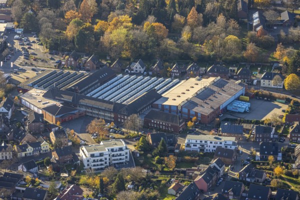 Aerial view, Paradies GmbH specialised shop for bedding, Vluyn, Neukirchen-Vluyn, Ruhr area, North Rhine-Westphalia, Germany, DE, Europe, commercial enterprises, commercial area, commercial park, commercial location, commercial use, industrial area, industrial building, industrial location, aerial photograph, aerial photography, aerial photography, overview, bird's eye view, birds-eyes view, overview