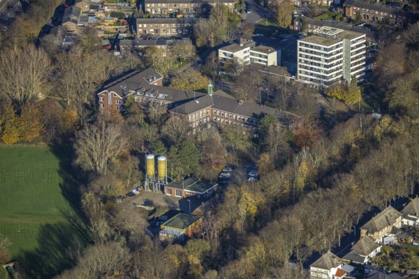 Aerial view, town hall Neukirchen-Vluyn, Hans-Böckler-Straße, high-rise residential building, Neukirchen, Neukirchen-Vluyn, Ruhr area, North Rhine-Westphalia, Germany, authority, DE, Europe, property tax, high-rise buildings, real estate, aerial view, aerial photography, aerial photography, town hall, city administration, overview, bird's-eye view, residential area, residential buildings, residential quality, residential neighbourhood, housing estate, birds-eyes view, overview