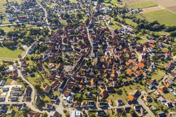 Aerial view, local view, Nieheim, Ostwestfalen-Lippe, OWL, North Rhine-Westphalia, Germany, DE, Europe, property tax, real estate, aerial view, aerial photography, aerial photography, OWL book, OWL book, East Westphalia, overview, bird's-eye view, meadows and fields, residential area, housing and living, residential area, residential buildings, residential quality, residential neighbourhood, housing estate, birds-eyes view, overview