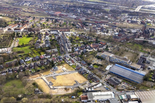 Aerial view, Lilienthalstraße development area, Nürnberger Straße, Osterfeld comprehensive school, Osterfeld, Oberhausen, Ruhr area, North Rhine-Westphalia, Germany, construction area, building site, building plots, construction project, education, educational institution, DE, development, Europe, comprehensive school, capacity requirement, educational institute, aerial view, aerial photography, aerial photography, new building, new building area Hermann-Frye-Weg, school, overview, bird's-eye view, housing estate, housing and living, residential area, housing estate, birds-eyes view, overview