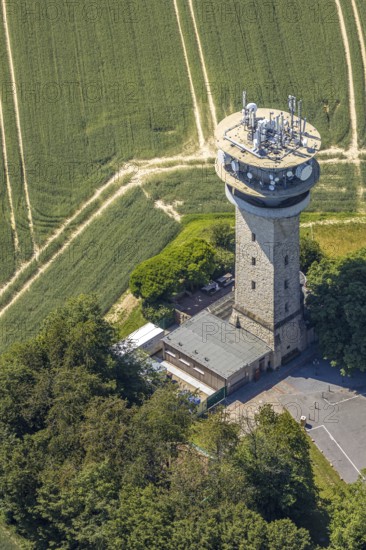 Aerial view, Baumberge, Longinusturm, Nottuln, Münsterland, North Rhine-Westphalia, Germany, observation tower, DE, Europe, aerial view, aerial photography, aerial photography, sight, tower, overview, bird's-eye view, meadows and fields, birds-eyes view, historical, overview