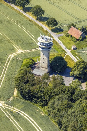 Aerial view, Baumberge, Longinusturm, Nottuln, Münsterland, North Rhine-Westphalia, Germany, observation tower, DE, Europe, aerial view, aerial photography, aerial photography, sight, tower, overview, bird's-eye view, meadows and fields, birds-eyes view, historical, overview