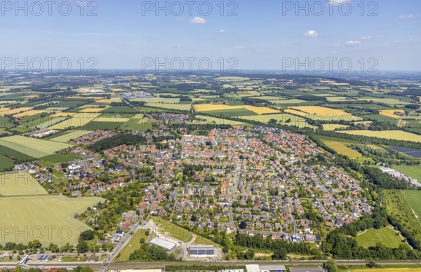 Aerial view, aerial view Appelhülsen, Nottuln, Münsterland, North Rhine-Westphalia, Germany, DE, Europe, property tax, real estate, agricultural fields, aerial view, aerial photography, aerial photography, location view, plots, townscape, urban area, overview, bird's-eye view, wooded area, meadows and fields, residential area, living and living, residential area, residential buildings, residential quality, housing estate, birds-eyes view, overview