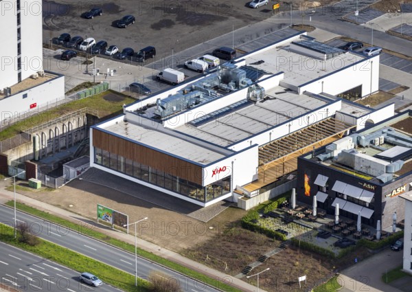 Aerial view, XIAO Restaurant, The ASH - Oberhausen, Oberhausen, Ruhr area, North Rhine-Westphalia, Germany, Brammenring, DE, food and drink, Europe, restaurant, gastronomy, gastronomy at Centro, hotel at Centro, aerial view, aerial photography, aerial photography, restaurant, overview, bird's-eye view, overview