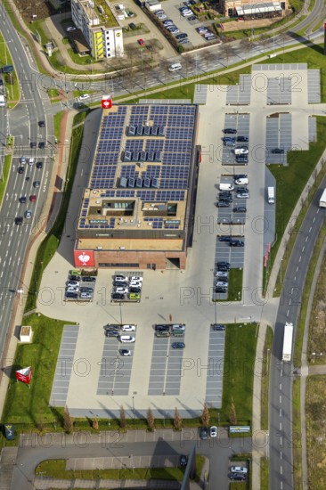 Aerial view, engelbert strauß workwearstore, Oberhausen, Ruhr area, North Rhine-Westphalia, Germany, workwear, Brammenring, DE, shopping markets, shopping place, shopping centre, Europe, aerial view, aerial photography, aerial photography, parking, overview, birds-eyes view, overview