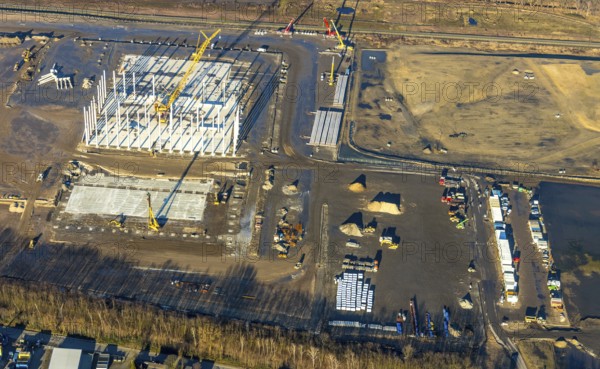 Aerial view, Logport V, Weierheide Waldteichstraße, retail chain Edeka Rhein-Ruhr, new central warehouse in the north of Oberhausen, Sterkrade, Oberhausen, Ruhr area, North Rhine-Westphalia, Germany, DE, Europe, birds-eyes view, aerial view, aerial photography, aerial photography, overview, bird's eye view