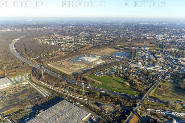 Aerial view, Logport V, Weierheide Waldteichstraße, retail chain Edeka Rhein-Ruhr, new central warehouse in the north of Oberhausen, Sterkrade, Oberhausen, Ruhr area, North Rhine-Westphalia, Germany, DE, Europe, birds-eyes view, aerial view, aerial photography, aerial photography, overview, bird's eye view