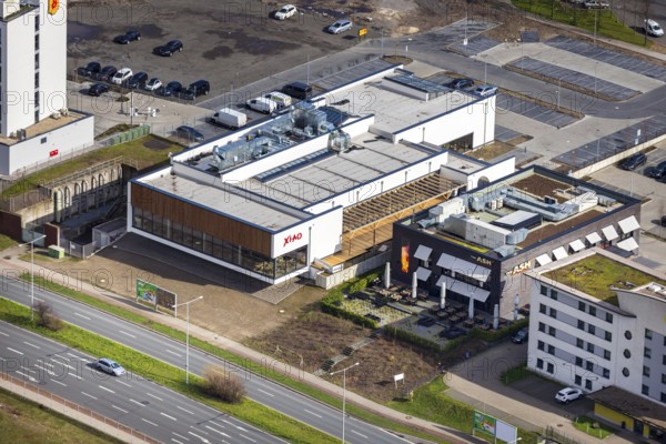 Aerial view, XIAO Restaurant, The ASH - Oberhausen, Oberhausen, Ruhr area, North Rhine-Westphalia, Germany, Brammenring, DE, food and drink, Europe, restaurant, gastronomy, gastronomy at Centro, hotel at Centro, aerial view, aerial photography, aerial photography, restaurant, overview, bird's-eye view, overview