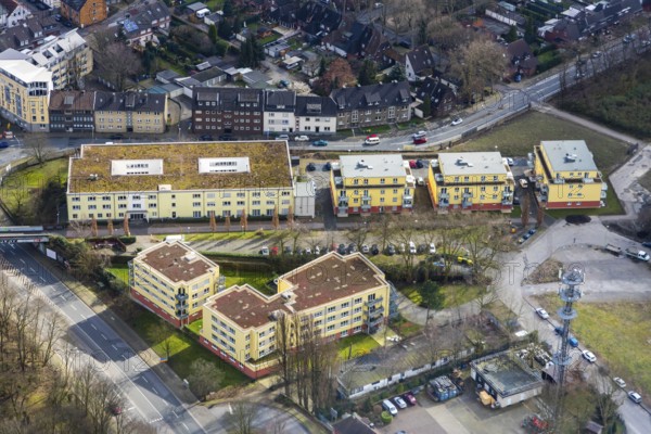 Aerial view, ASB Senior Citizens' Centre, House 1 and extension House 2, Oberhausen, Ruhr area, North Rhine-Westphalia, Germany, retirement home, nursing home, Annemarie-Renger-Weg, care and nursing, DE, Europe, aerial view, aerial photography, aerial photography, nursing facility, nursing home, nursing facility, retirement home, retirement home, senior citizens' residence, senior citizens' centre, overview, bird's-eye view, overview
