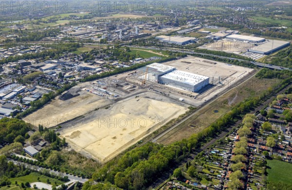 Aerial view, Logport V, Duisburger Hafen AG, Duisport, EDEKA logistics centre, central warehouse, Edeka Rhein-Ruhr retail chain, Wesel, Ruhr area, North Rhine-Westphalia, Germany, DE, Europe, birds-eyes view, aerial view, aerial photography, aerial photography, overview, bird's eye view