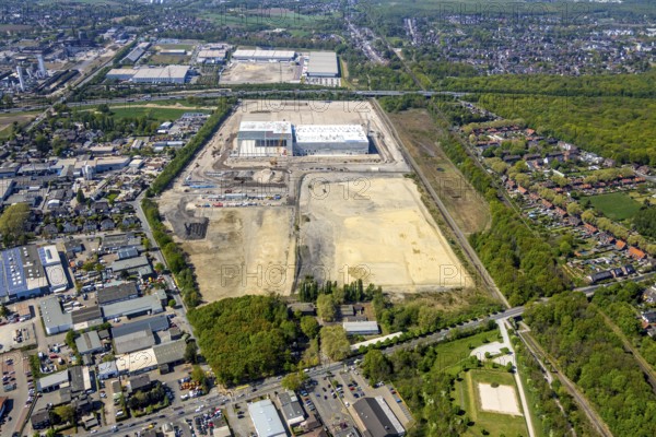 Aerial view, Logport V, Duisburger Hafen AG, Duisport, EDEKA logistics centre, central warehouse, Edeka Rhein-Ruhr retail chain, Wesel, Ruhr area, North Rhine-Westphalia, Germany, DE, Europe, birds-eyes view, aerial view, aerial photography, aerial photography, overview, bird's eye view
