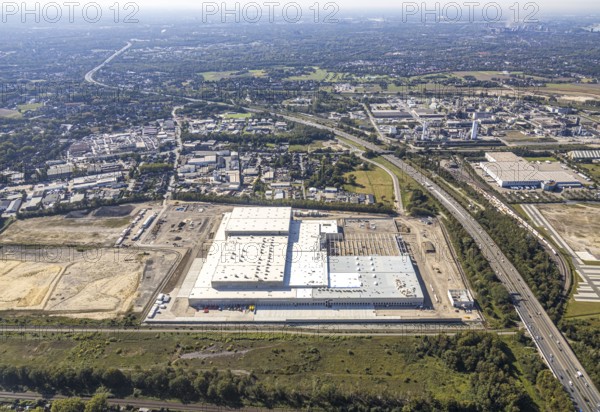 Aerial view, new access road, Oberhausen-Waldteich new EDEKA logistics centre for the Rhine-Ruhr region, Sterkrade, Oberhausen, Ruhr area, North Rhine-Westphalia, Germany, DE, Europe, birds-eyes view, aerial photograph, aerial photography, aerial photography, overview, overview, bird's eye view, Bremer AG, Duisburger Hafen AG, RAG Immobilien GmbH the joint venture logport ruhr GmbH