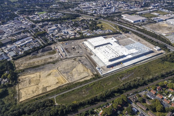 Aerial view, new access road, Oberhausen-Waldteich new EDEKA logistics centre for the Rhine-Ruhr region, Sterkrade, Oberhausen, Ruhr area, North Rhine-Westphalia, Germany, DE, Europe, birds-eyes view, aerial photograph, aerial photography, aerial photography, overview, overview, bird's eye view, Bremer AG, Duisburger Hafen AG, RAG Immobilien GmbH the joint venture logport ruhr GmbH