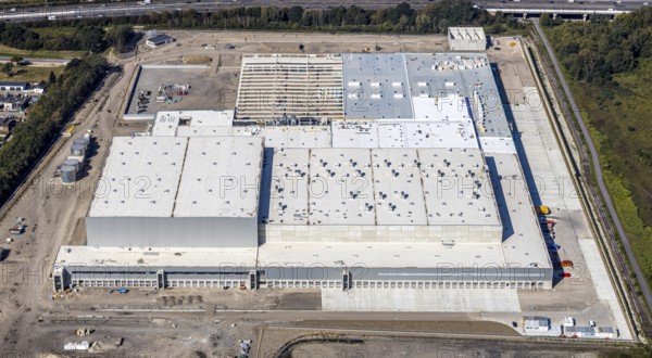 Aerial view, new access road, Oberhausen-Waldteich new EDEKA logistics centre for the Rhine-Ruhr region, Sterkrade, Oberhausen, Ruhr area, North Rhine-Westphalia, Germany, DE, Europe, birds-eyes view, aerial photograph, aerial photography, aerial photography, overview, overview, bird's eye view, Bremer AG, Duisburger Hafen AG, RAG Immobilien GmbH the joint venture logport ruhr GmbH