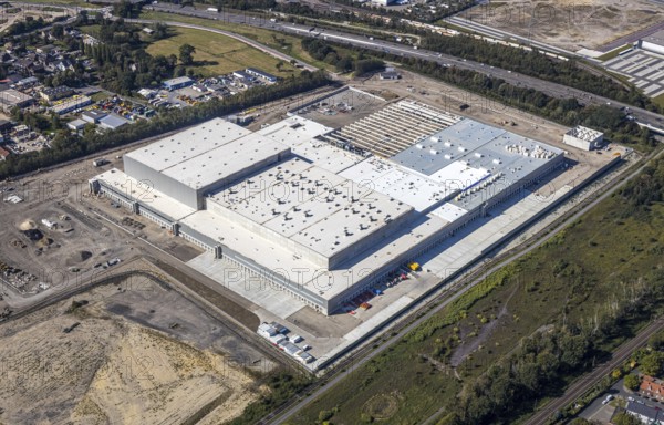 Aerial view, new access road, Oberhausen-Waldteich new EDEKA logistics centre for the Rhine-Ruhr region, Sterkrade, Oberhausen, Ruhr area, North Rhine-Westphalia, Germany, DE, Europe, birds-eyes view, aerial photograph, aerial photography, aerial photography, overview, overview, bird's eye view, Bremer AG, Duisburger Hafen AG, RAG Immobilien GmbH the joint venture logport ruhr GmbH