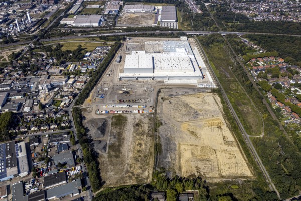 Aerial view, new access road, Oberhausen-Waldteich new EDEKA logistics centre for the Rhine-Ruhr region, Sterkrade, Oberhausen, Ruhr area, North Rhine-Westphalia, Germany, DE, Europe, birds-eyes view, aerial photograph, aerial photography, aerial photography, overview, overview, bird's eye view, Bremer AG, Duisburger Hafen AG, RAG Immobilien GmbH the joint venture logport ruhr GmbH