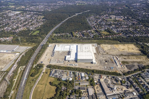 Aerial view, new access road, Oberhausen-Waldteich new EDEKA logistics centre for the Rhine-Ruhr region, Sterkrade, Oberhausen, Ruhr area, North Rhine-Westphalia, Germany, DE, Europe, birds-eyes view, aerial photograph, aerial photography, aerial photography, overview, overview, bird's eye view, Bremer AG, Duisburger Hafen AG, RAG Immobilien GmbH the joint venture logport ruhr GmbH