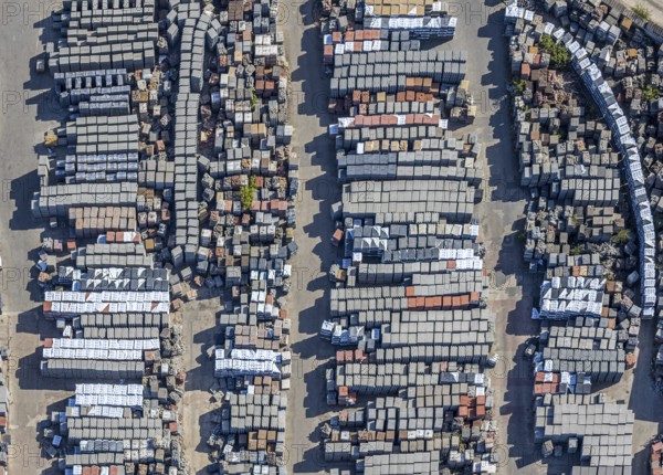 Aerial view, Basamentwerke Böcke GmbH, concrete plant, concrete blocks, concrete blocks, Sterkrade, Oberhausen, Ruhr area, North Rhine-Westphalia, Germany, DE, Europe, birds-eyes view, aerial view, aerial photography, aerial photography, overview, overview, bird's eye view, concrete blocks, graphic structures