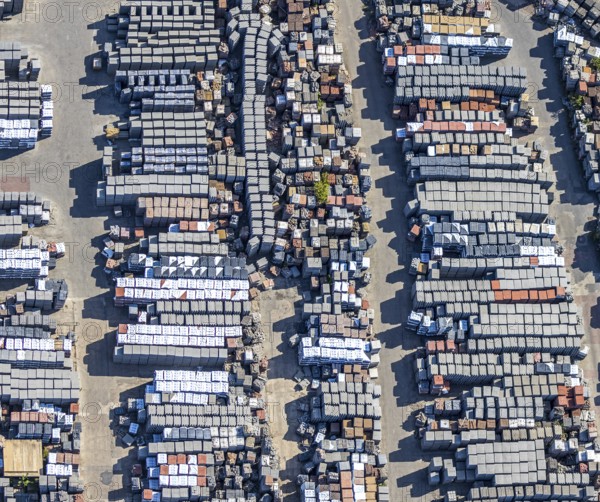 Aerial view, Basamentwerke Böcke GmbH, concrete plant, concrete blocks, concrete blocks, Sterkrade, Oberhausen, Ruhr area, North Rhine-Westphalia, Germany, DE, Europe, birds-eyes view, aerial view, aerial photography, aerial photography, overview, overview, bird's eye view, concrete blocks, graphic structures