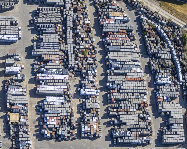Aerial view, Basamentwerke Böcke GmbH, concrete plant, concrete blocks, concrete blocks, Sterkrade, Oberhausen, Ruhr area, North Rhine-Westphalia, Germany, DE, Europe, birds-eyes view, aerial view, aerial photography, aerial photography, overview, overview, bird's eye view, concrete blocks, graphic structures