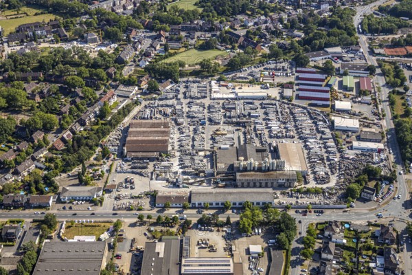 Aerial view, Basamentwerke Böcke GmbH, concrete plant, concrete blocks, concrete blocks, Sterkrade, Oberhausen, Ruhr area, North Rhine-Westphalia, Germany, DE, Europe, birds-eyes view, aerial view, aerial photography, aerial photography, overview, overview, bird's eye view, concrete blocks, graphic structures