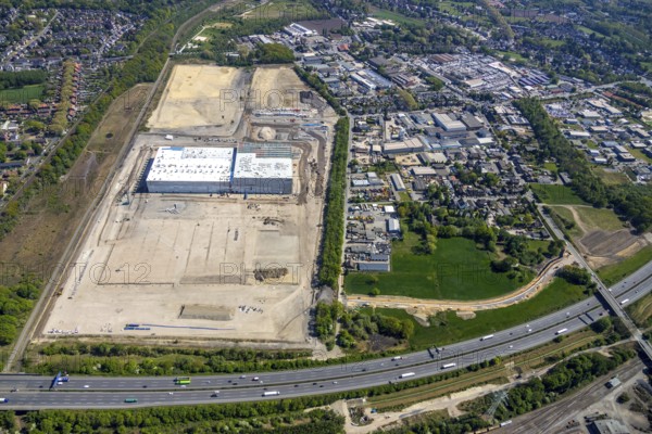 Aerial view, Logport V, Duisburger Hafen AG, Duisport, EDEKA logistics centre, central warehouse, Edeka Rhein-Ruhr retail chain, Wesel, Ruhr area, North Rhine-Westphalia, Germany, DE, Europe, birds-eyes view, aerial view, aerial photography, aerial photography, overview, bird's eye view