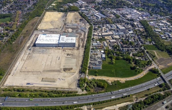 Aerial view, Logport V, Duisburger Hafen AG, Duisport, EDEKA logistics centre, central warehouse, Edeka Rhein-Ruhr retail chain, Wesel, Ruhr area, North Rhine-Westphalia, Germany, DE, Europe, birds-eyes view, aerial view, aerial photography, aerial photography, overview, bird's eye view